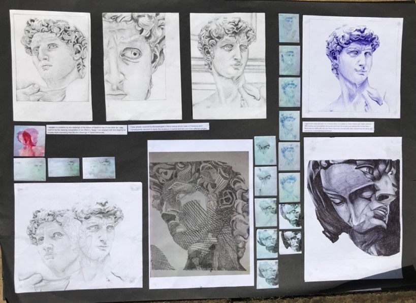 Several studies of the same statue of a head from different angles