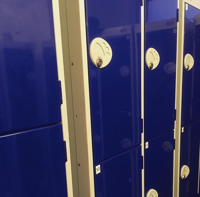 Photograph of a set of the lockers in the locker room