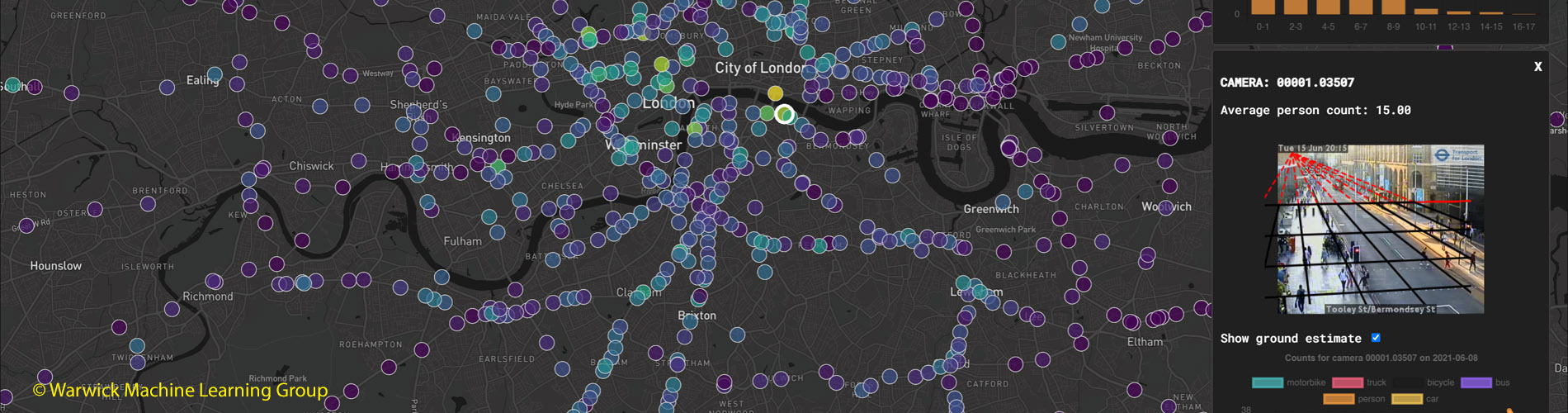 Map of London with dots showing density of traffic