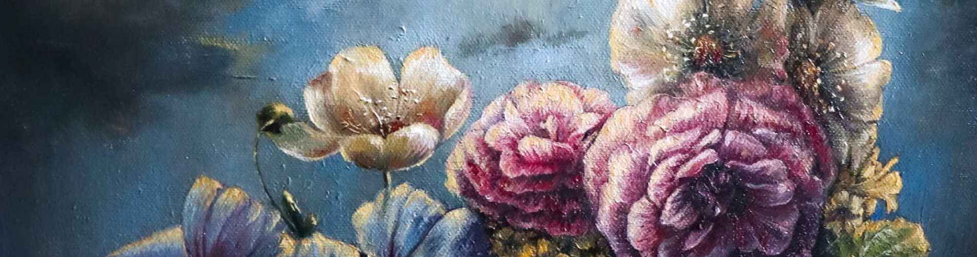 detail of oil painting of flowers