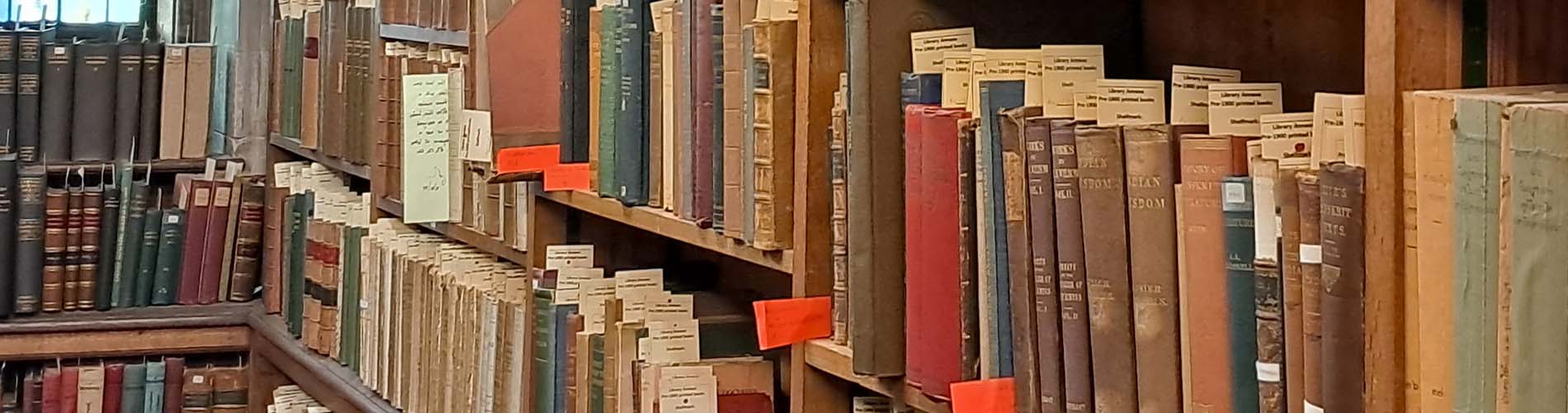 A shelf of library books