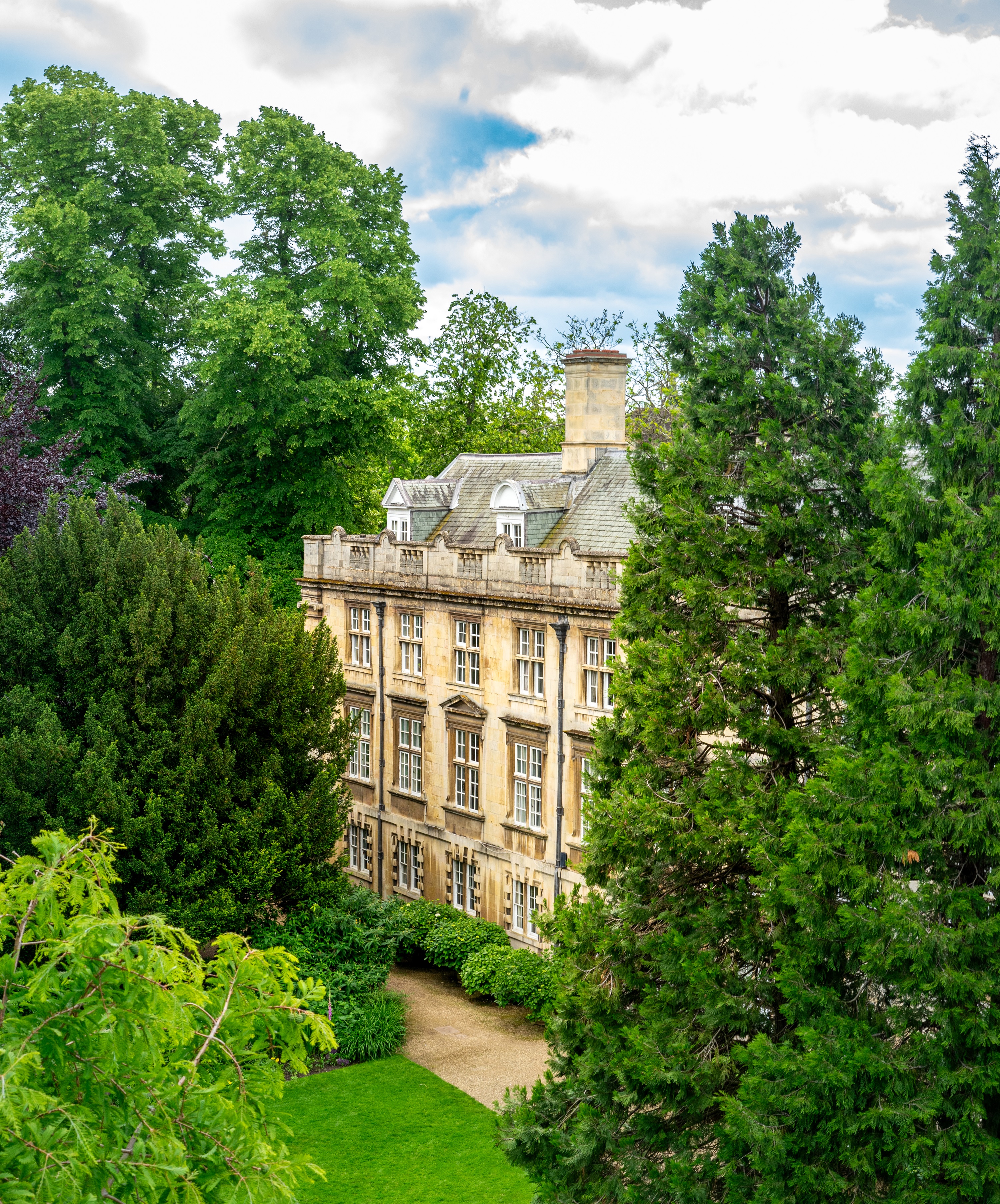 Fellows garden seen above through trees 