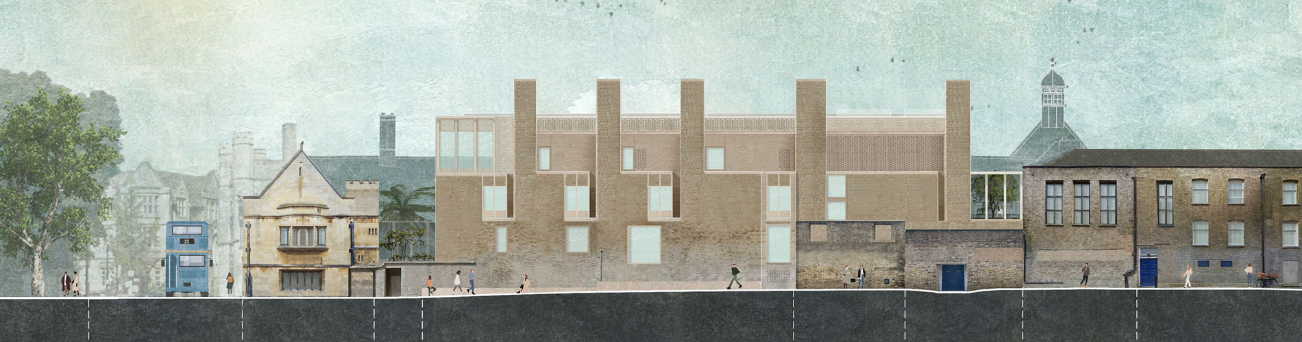 Artist's impression of building with chimneys