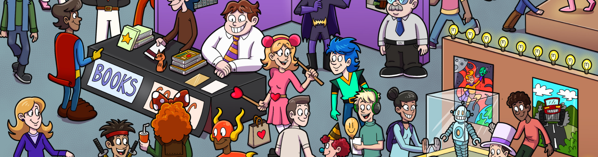 Comic representation of a crowded festival