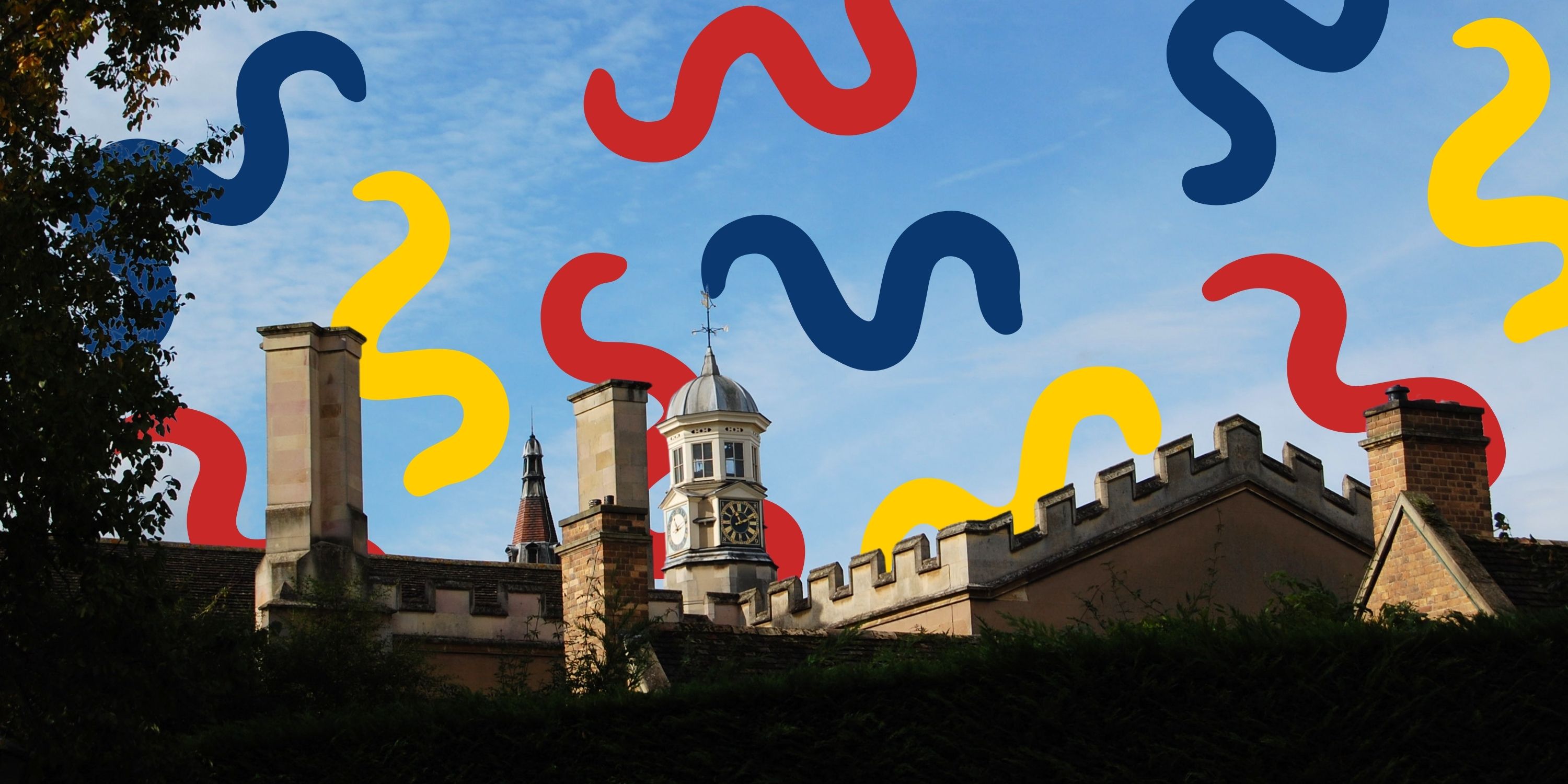 Panorama of College illustrated by squiggle designs