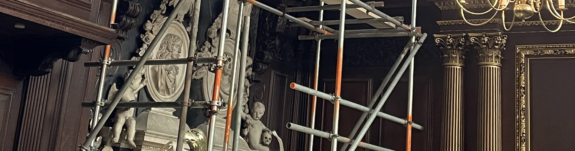 Scaffolding surrounding the Finch and Baines monument