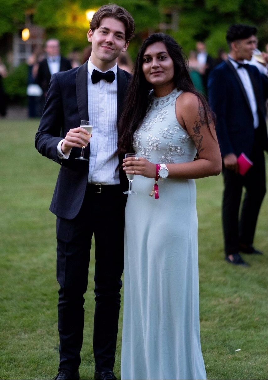 Two students dressed up for May Ball