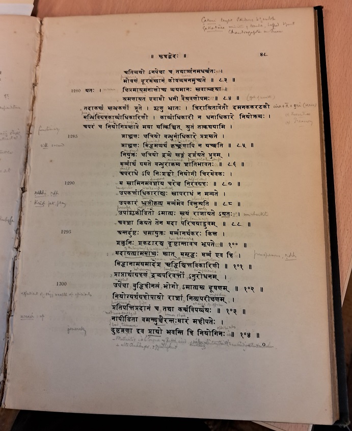 Annotated page of Sanskrit