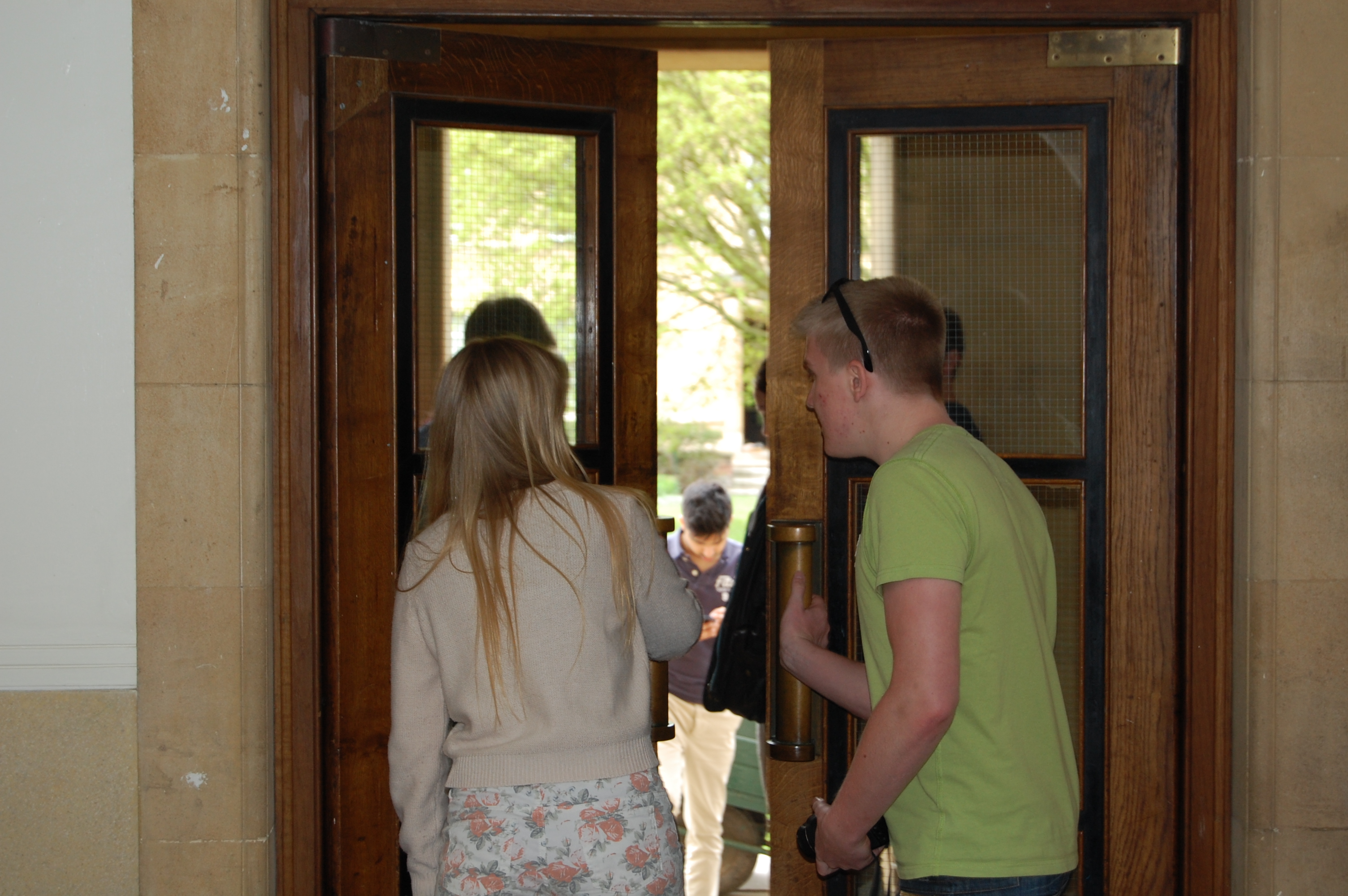 Students going out of door