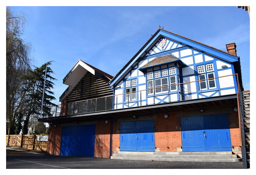 Boathouse with blue doors