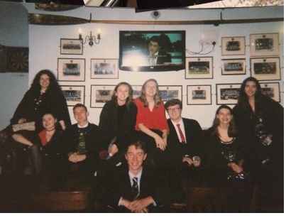 A group of students in the Buttery at Christ's College, Cambridge.