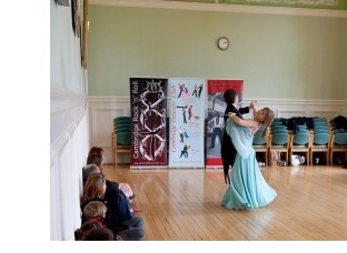 A couple dancing at a Cambridge University Dancesport Team event.