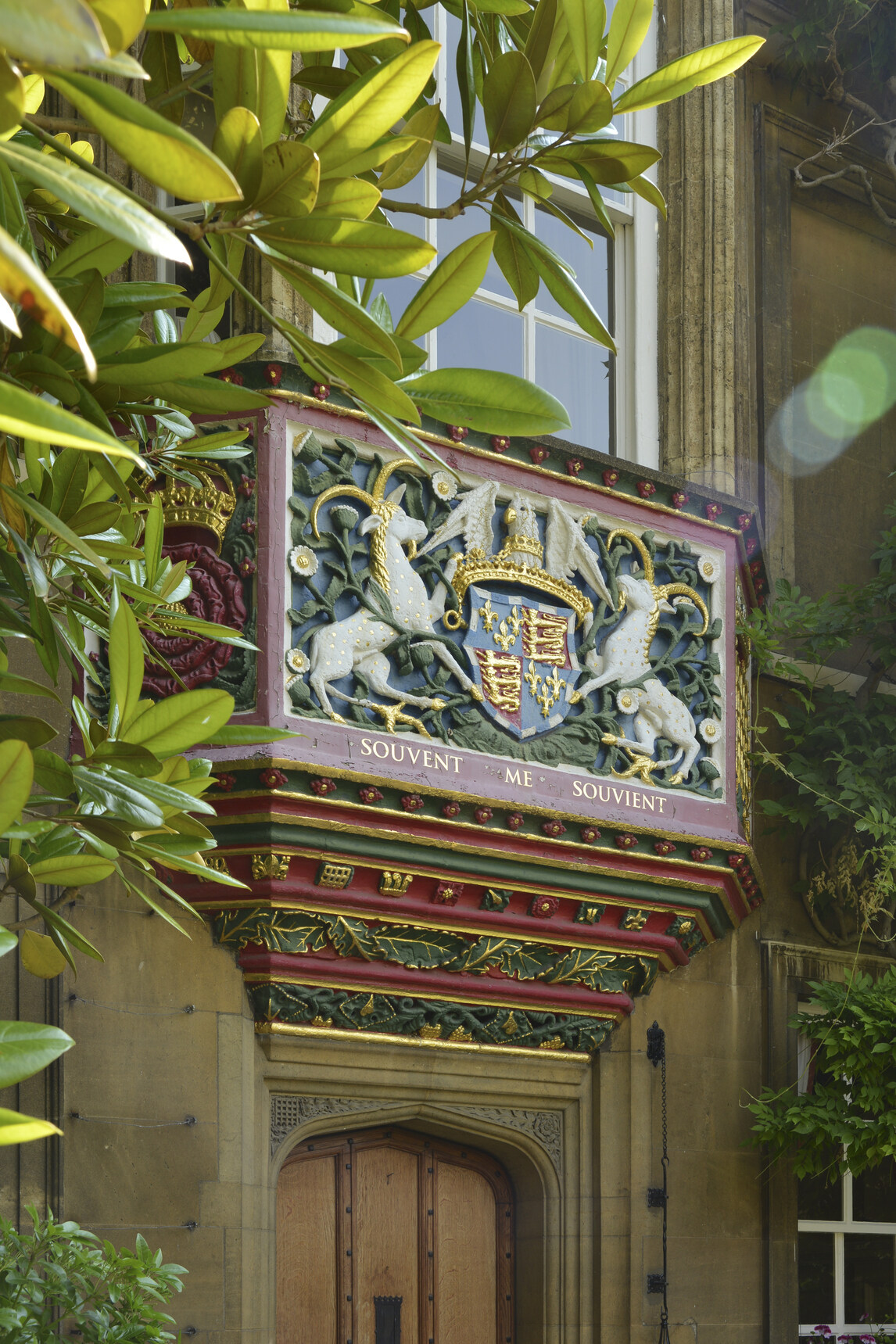 Master's Lodge. Decorative panel above door