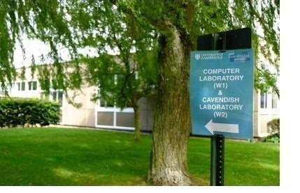 A sign directing prospective students to the Computer Lab during a Cambridge University Open Day, at the West Cambridge site.