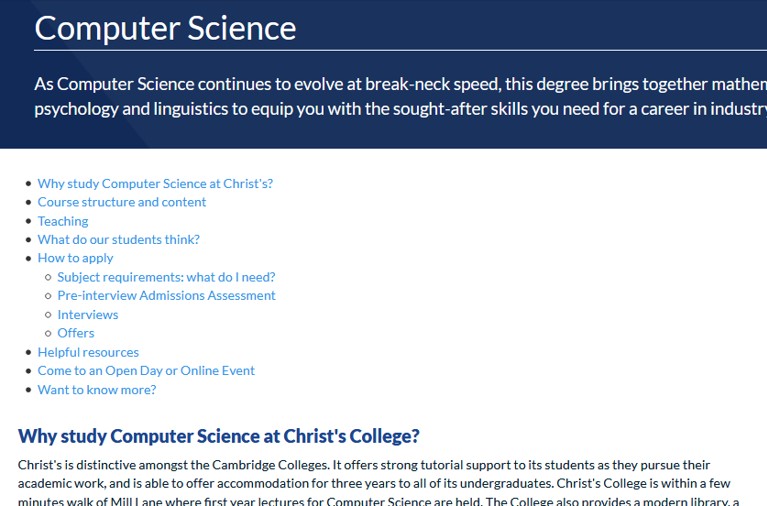 Course research | Christs College Cambridge