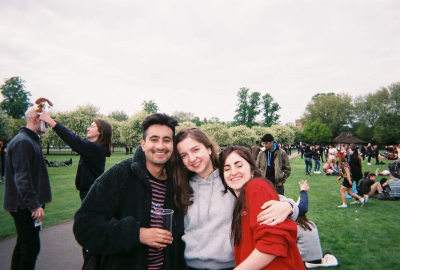 Diana and two friends in a park in Cambridge