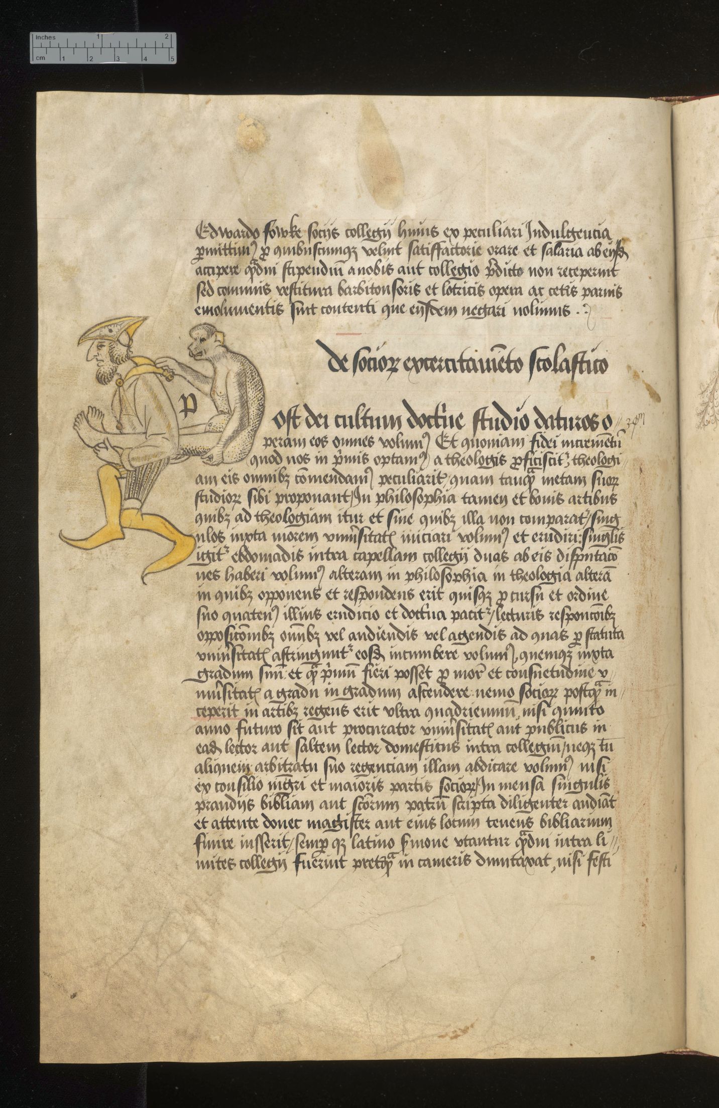 A page of medieval Latin with an illuminated letter