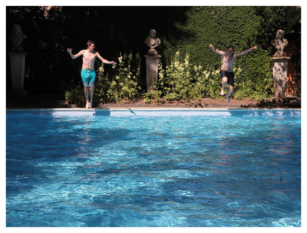Students jumping into the Swimming Pool at Christ's College, Cambridge