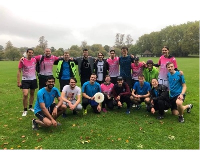 The 'Chrembroke House' Ultimate Frisbee team at Cambridge University.