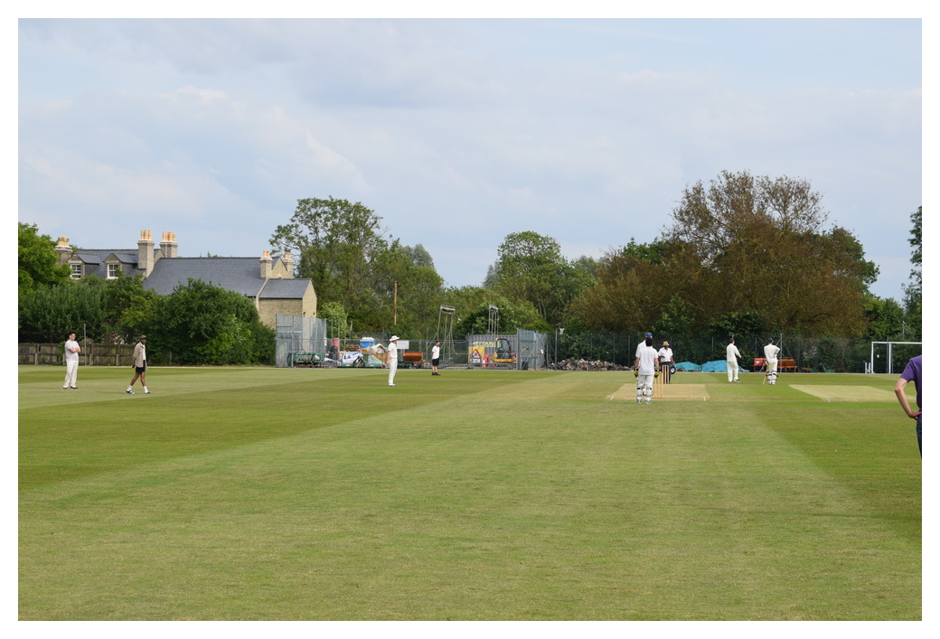 Cricket match - wide view with many players visible on large field