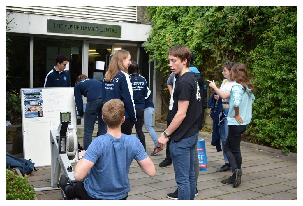 Students at the rowing stand at the Freshers Fair