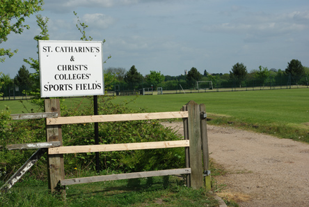 Entrance with sign saying 'St Catharine's and Christ's Colleges' Sports Fields'