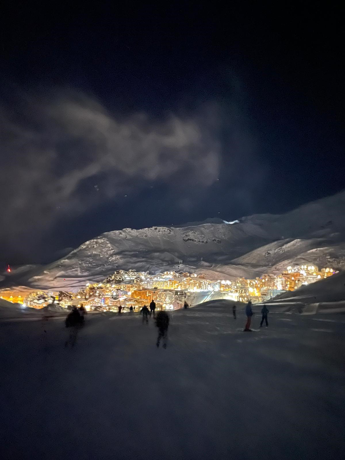 skiing slope trip at night