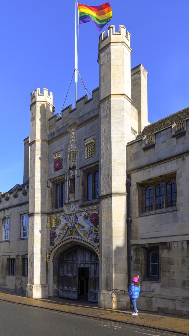 Rainbow flag flying above Great Gate