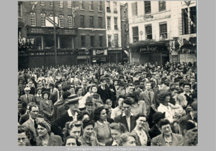 Crowds in Market Square Cambridge