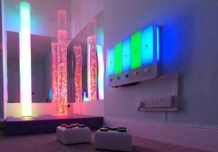 Light tubes in a darkened room