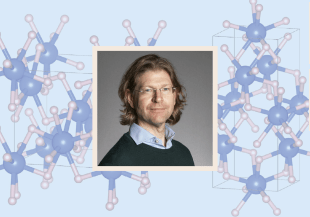 Headshot of Chris Pickard and computer generated compound structure 