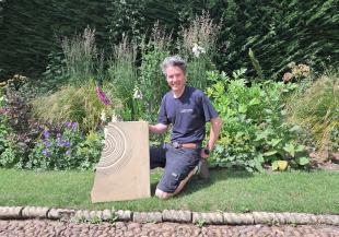 Matthew with the sculpture
