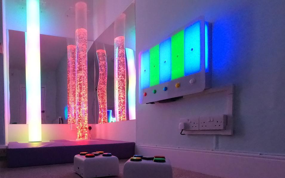 Light tubes in a darkened room