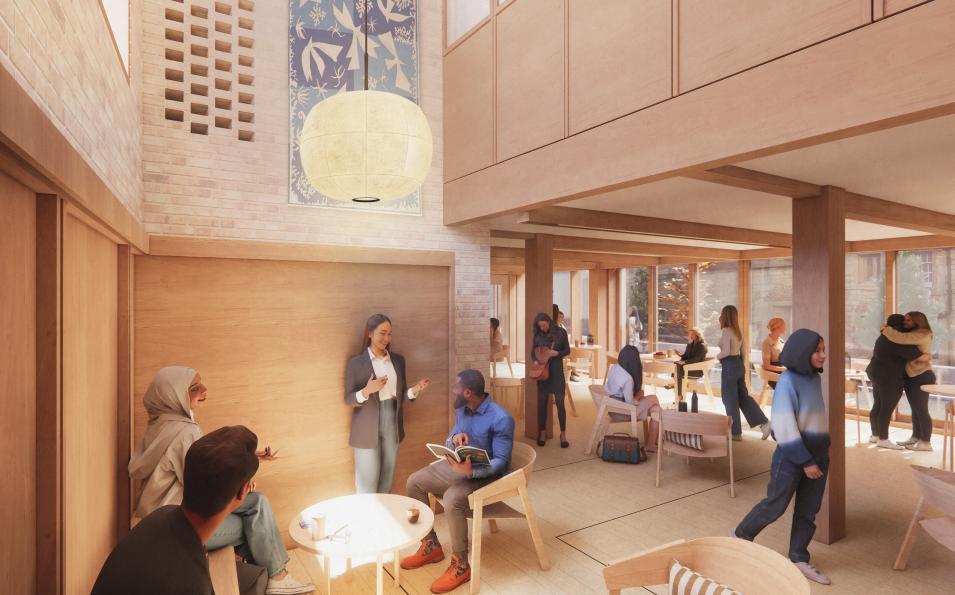 People in a social space with natural light