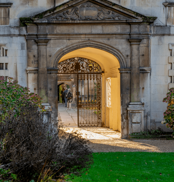 College gate in evening light 