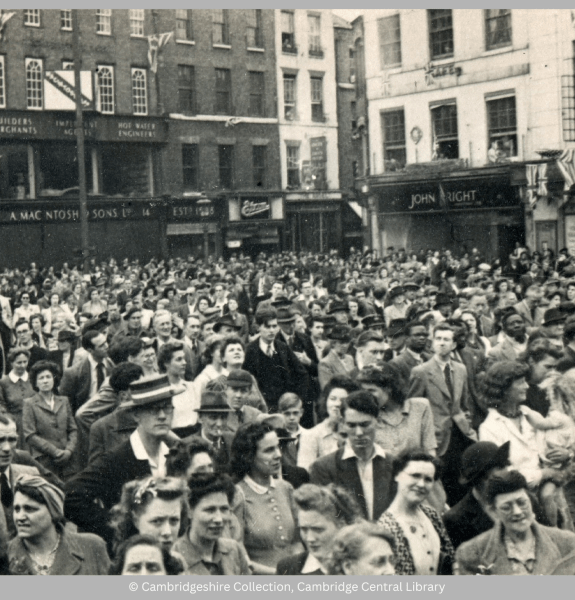 Crowds in Market Square Cambridge