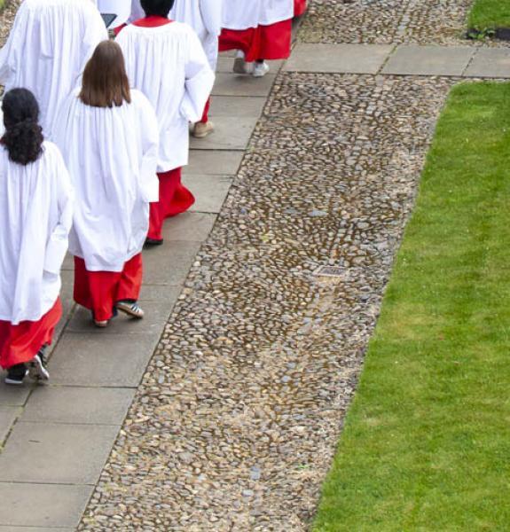 Choir processing through second court from above
