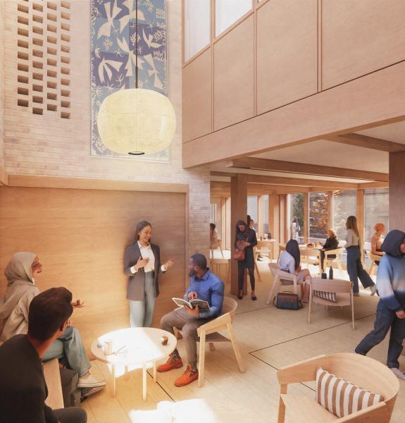 People in a social space with natural light