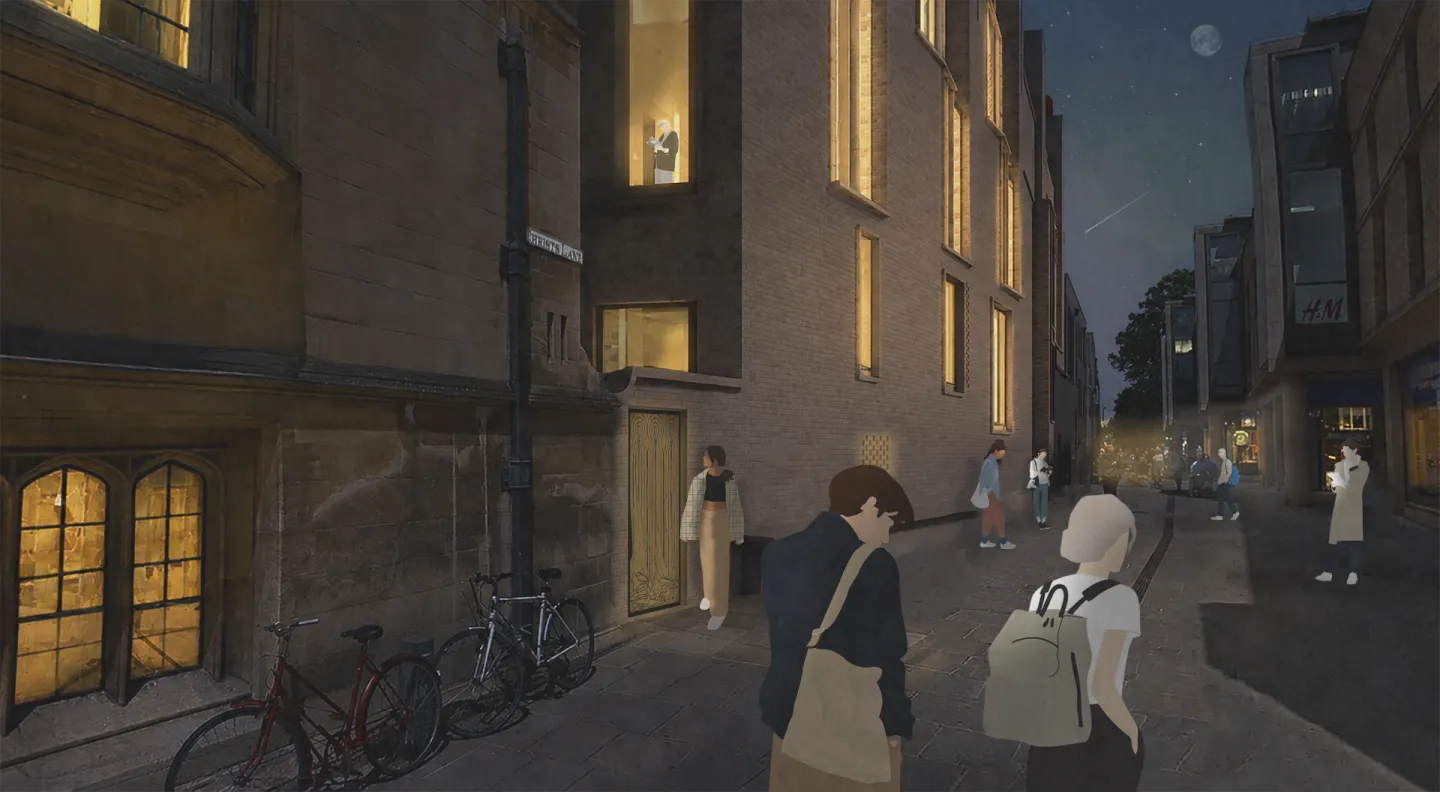 Artist's impression of Christ's Lane at night