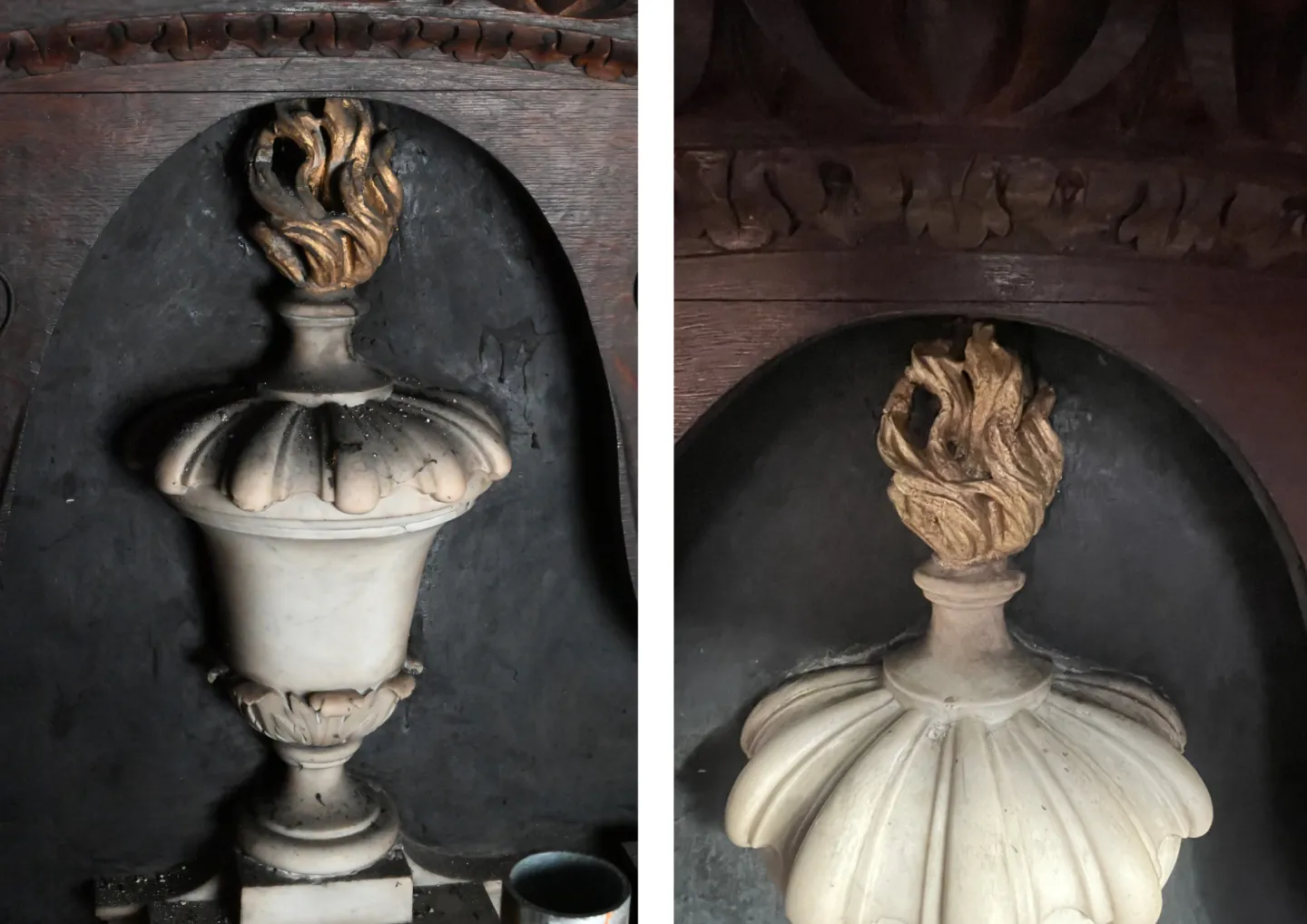 Monument urns before and after conservation