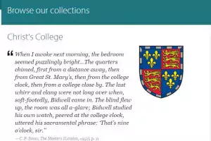 A screenshot of the collection information page for Christ's College holdings in the Cambridge Digital Library