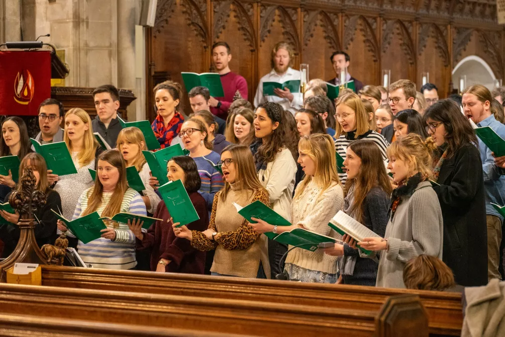 Choir members singing in Church 