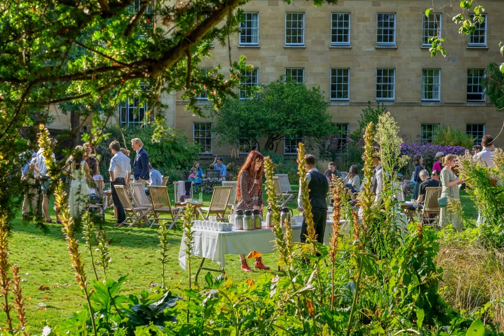 Reunion photographed through flowers and foliage