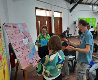 People grouped around a whiteboard